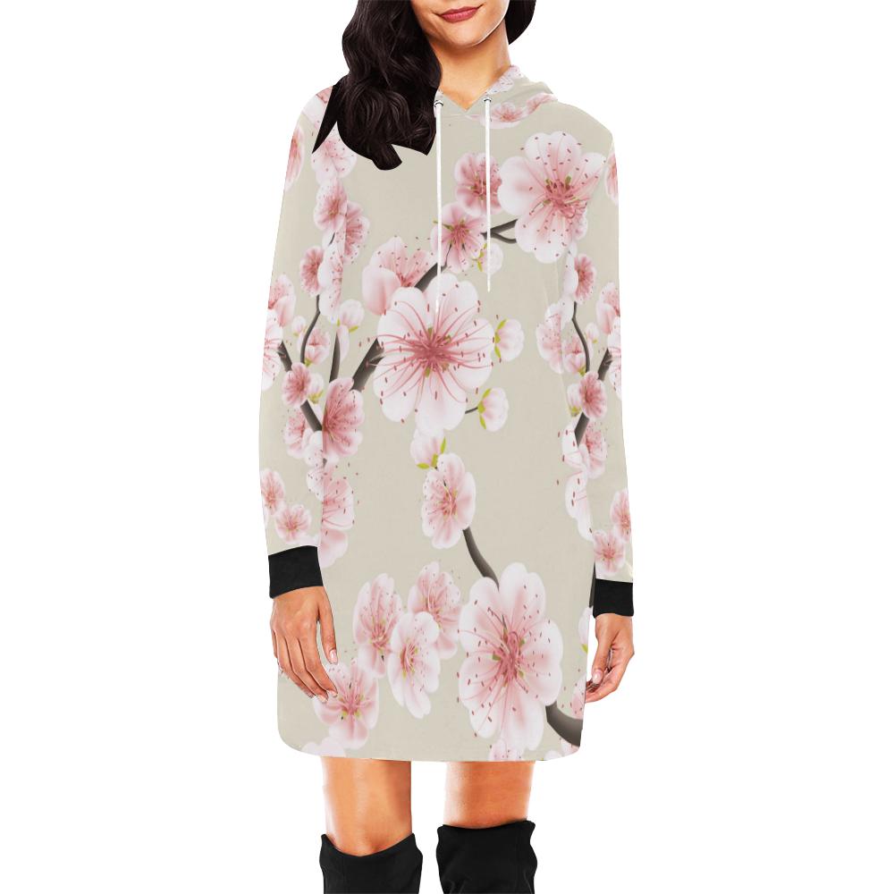 Cherry Blossom Sakura Print Women Hoodie Dress-grizzshop