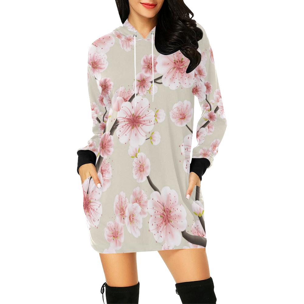 Cherry Blossom Sakura Print Women Hoodie Dress-grizzshop