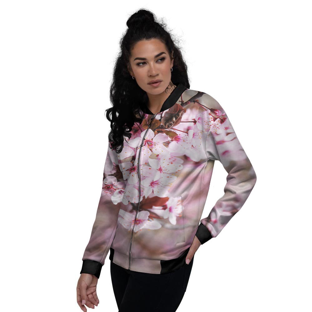 Cherry Blossom Sakura Print Women's Bomber Jacket-grizzshop