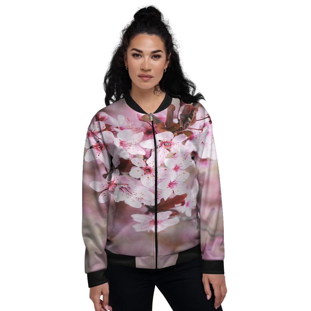 Cherry Blossom Sakura Print Women's Bomber Jacket-grizzshop
