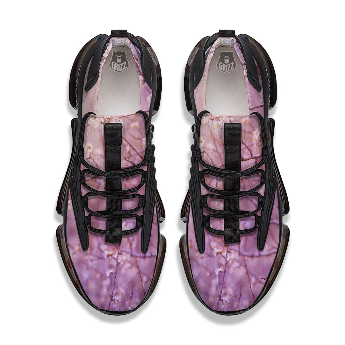 Cherry Blossom Sunrise Japanese Print Black Gym Shoes-grizzshop