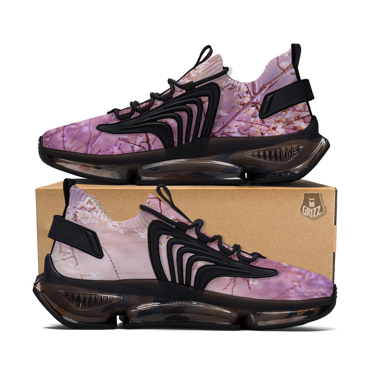 Cherry Blossom Sunrise Japanese Print Black Gym Shoes-grizzshop