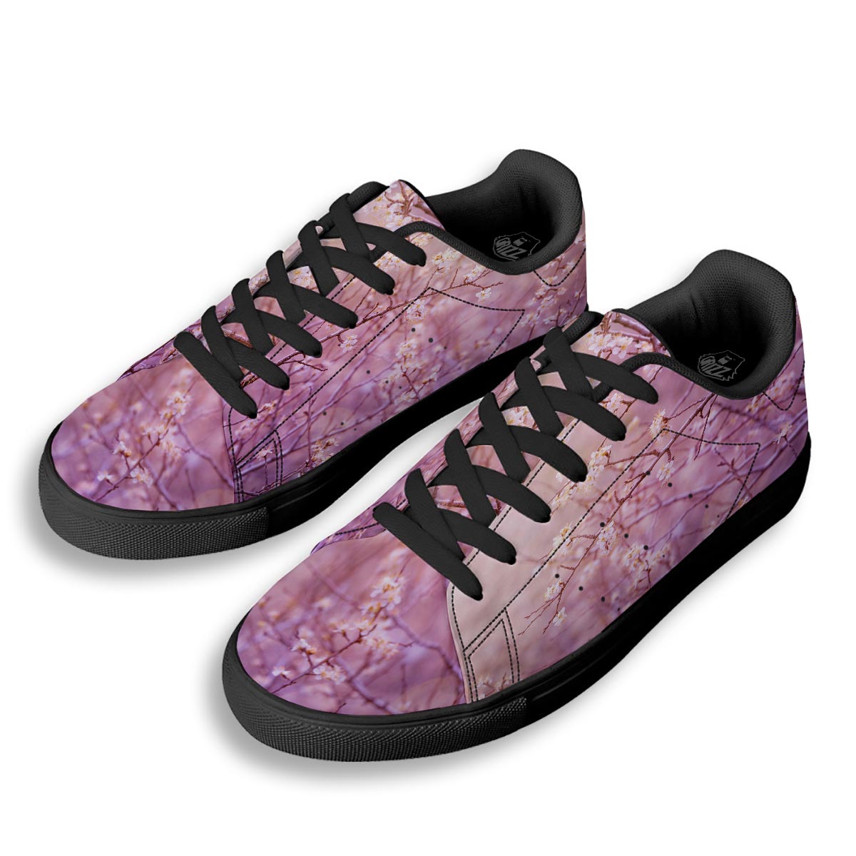 Cherry Blossom Sunrise Japanese Print Black Low Top Sneakers-grizzshop