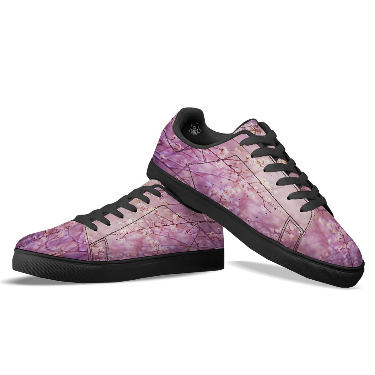Cherry Blossom Sunrise Japanese Print Black Low Top Sneakers-grizzshop