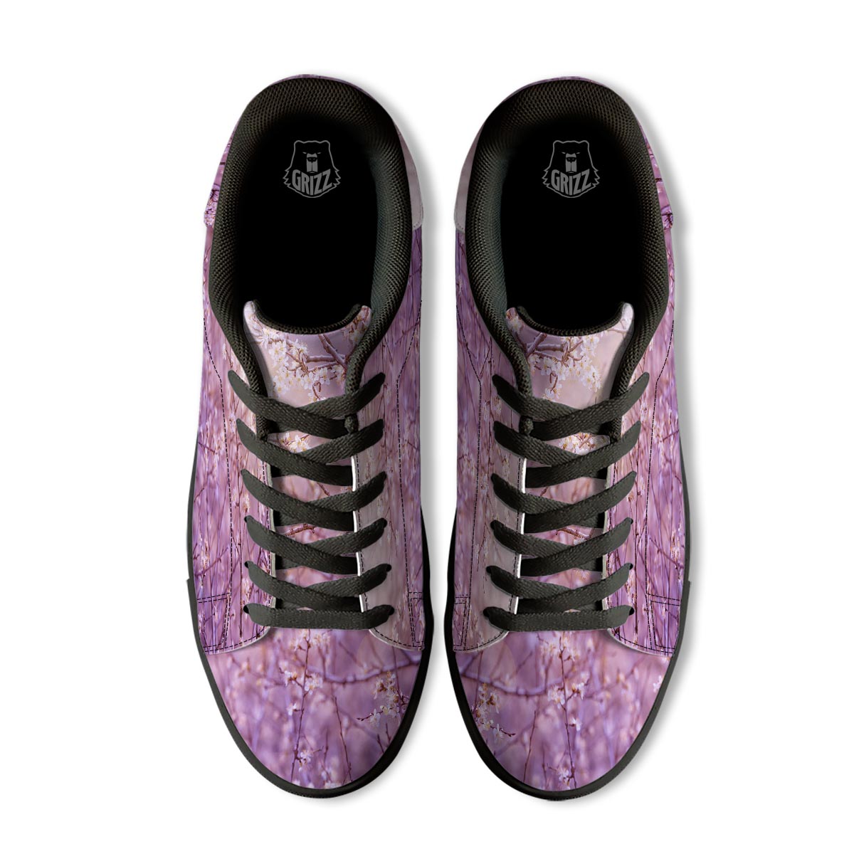 Cherry Blossom Sunrise Japanese Print Black Low Top Sneakers-grizzshop