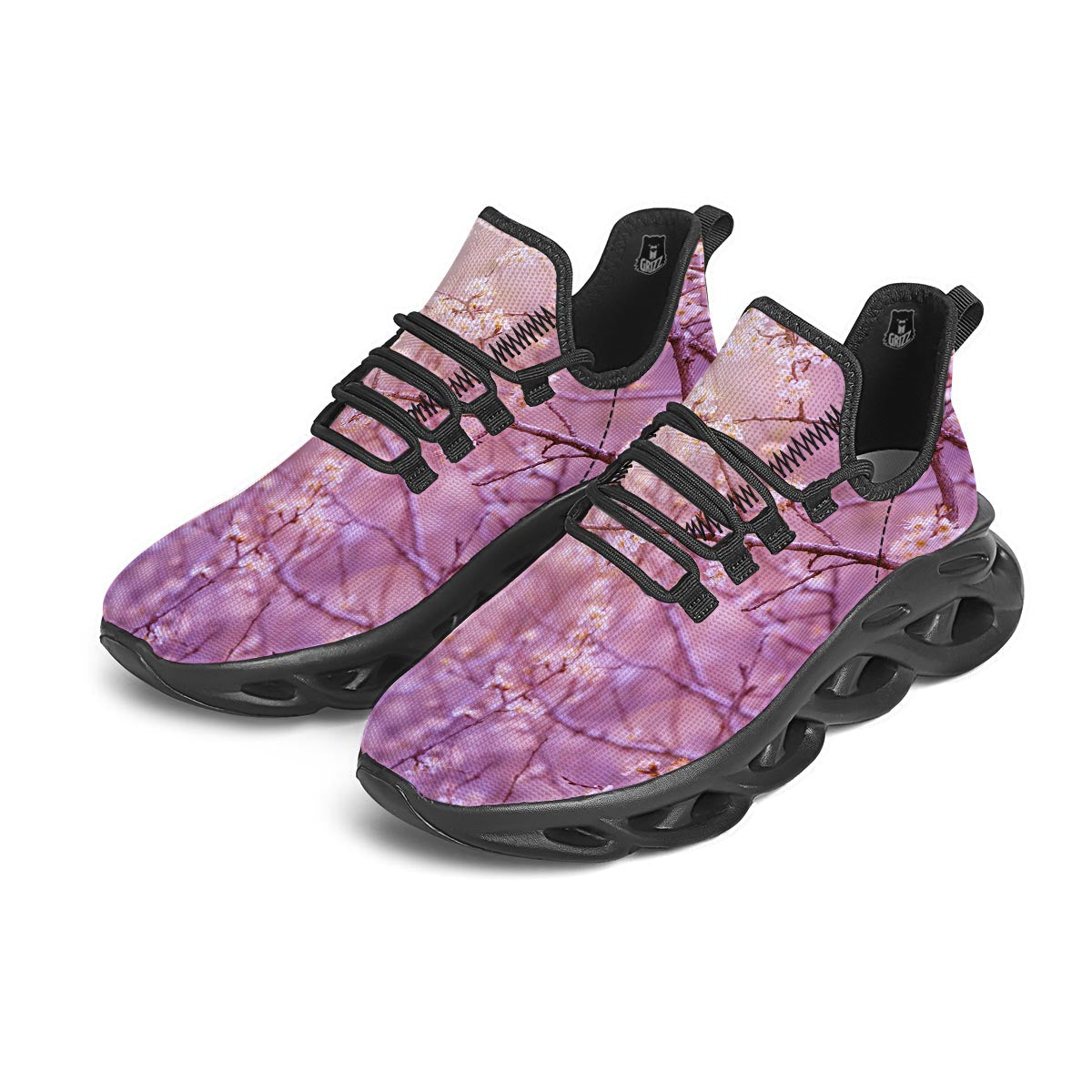 Cherry Blossom Sunrise Japanese Print Black Running Shoes-grizzshop