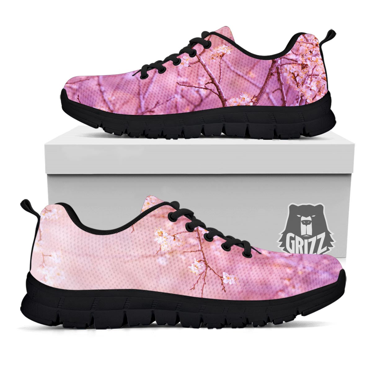 Cherry Blossom Sunrise Japanese Print Black Sneaker-grizzshop