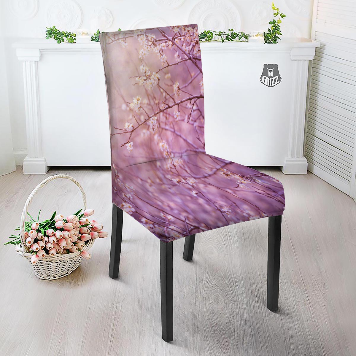 Cherry Blossom Sunrise Japanese Print Dining Chair Slipcover-grizzshop
