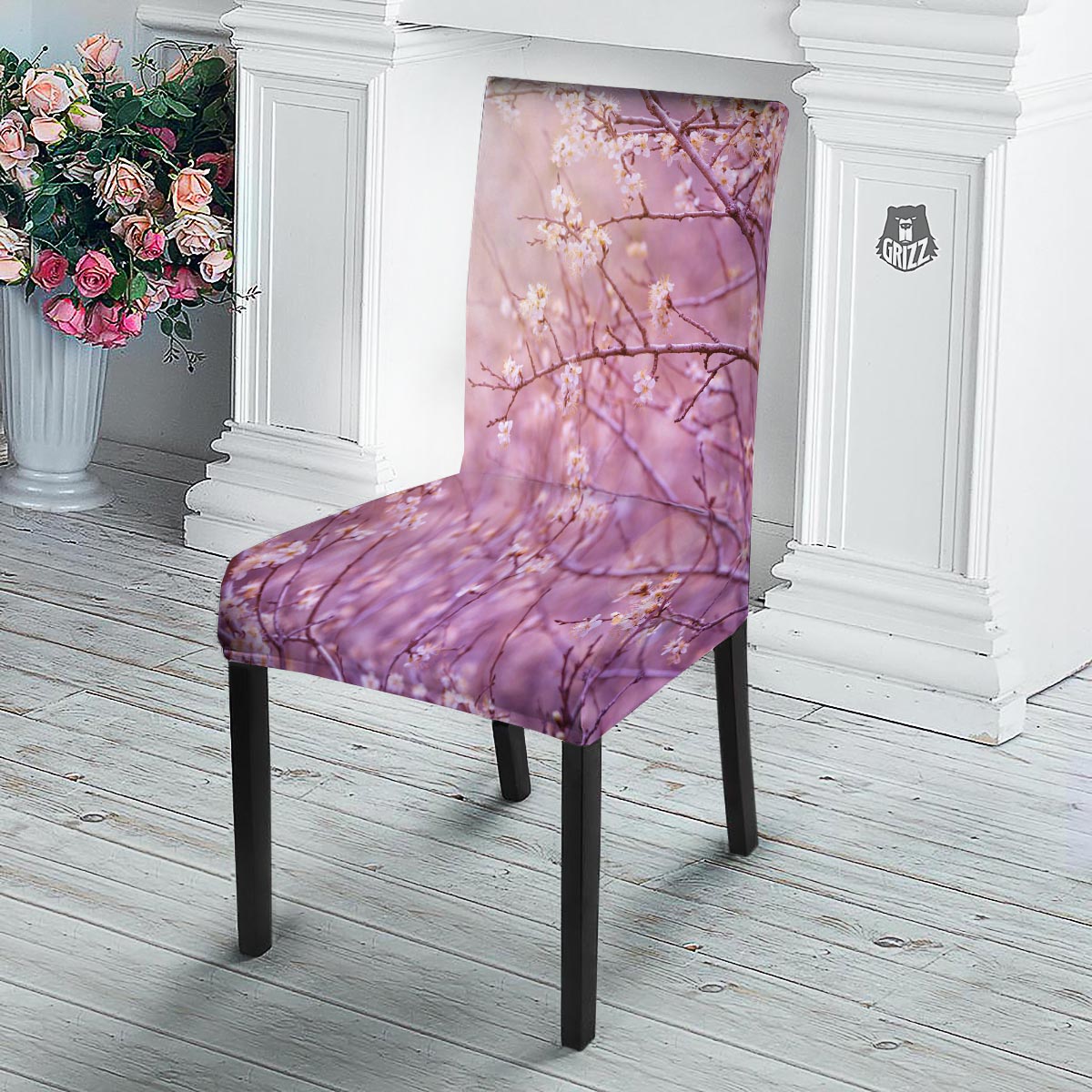 Cherry Blossom Sunrise Japanese Print Dining Chair Slipcover-grizzshop