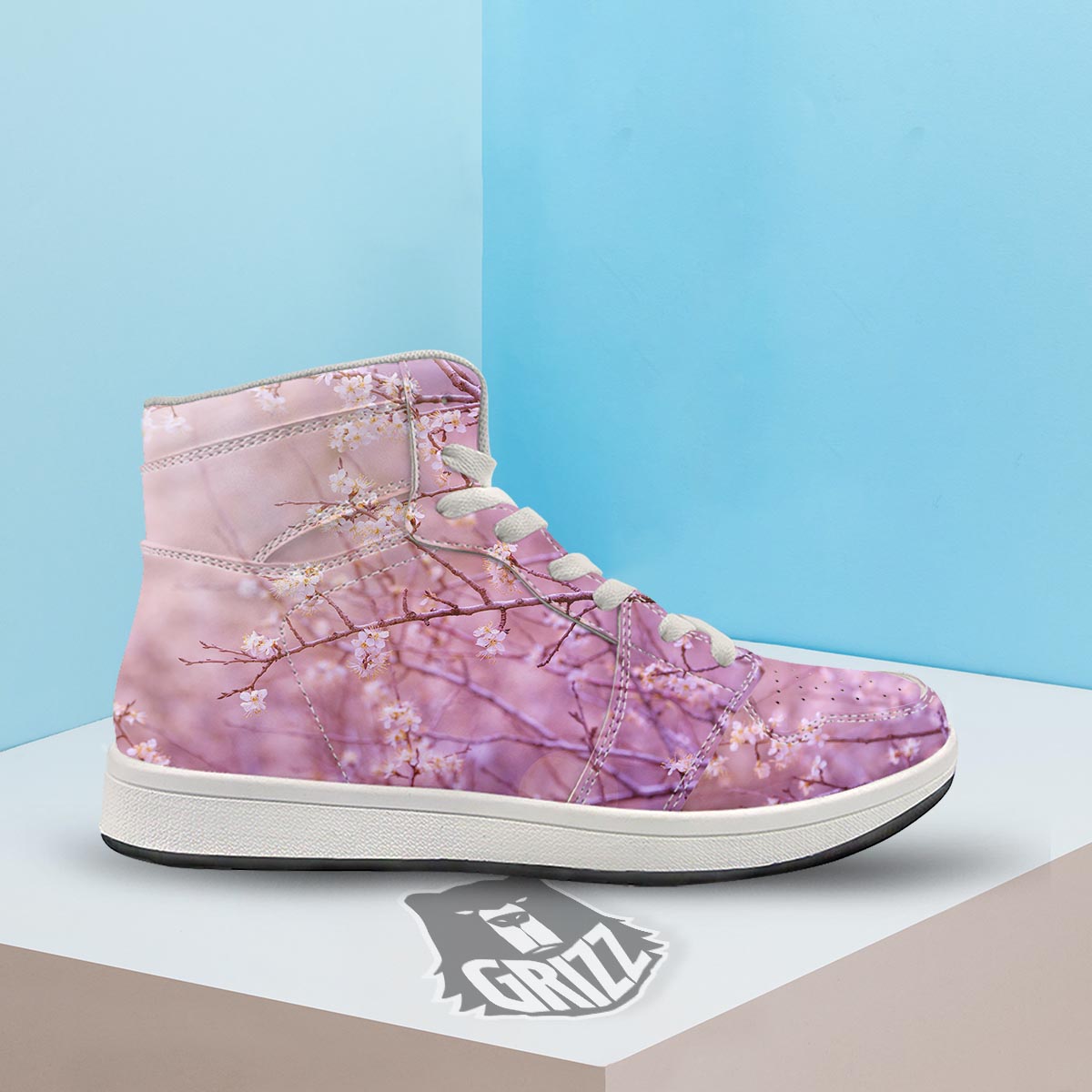 Cherry Blossom Sunrise Japanese Print High Top Sneakers-grizzshop