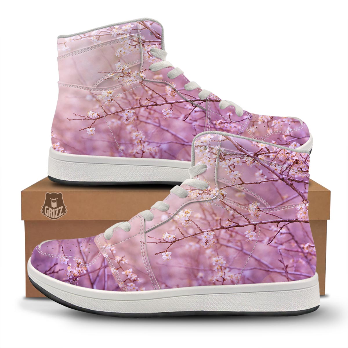 Cherry Blossom Sunrise Japanese Print High Top Sneakers-grizzshop