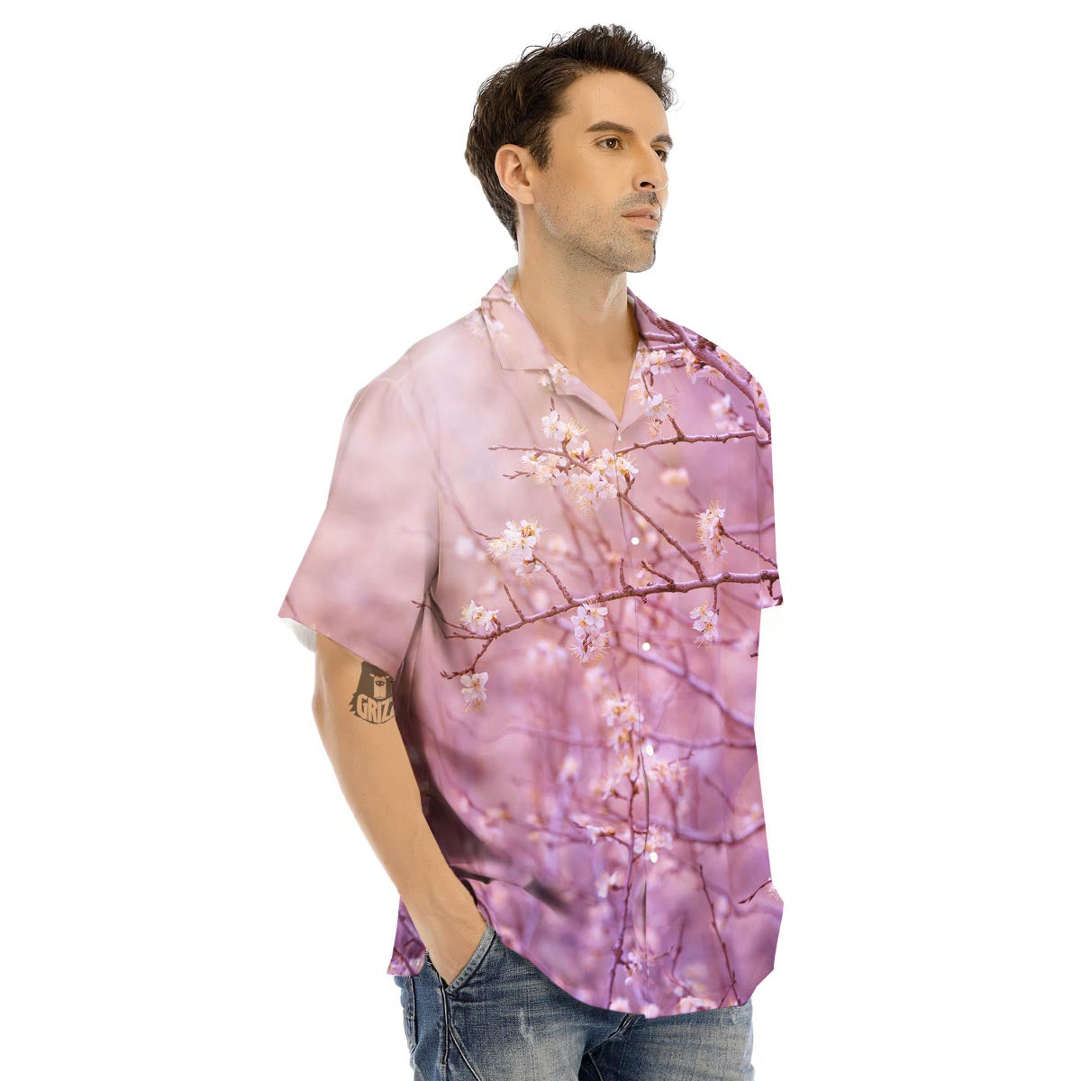 Cherry Blossom Sunrise Japanese Print Men's Hawaiian Shirt-grizzshop