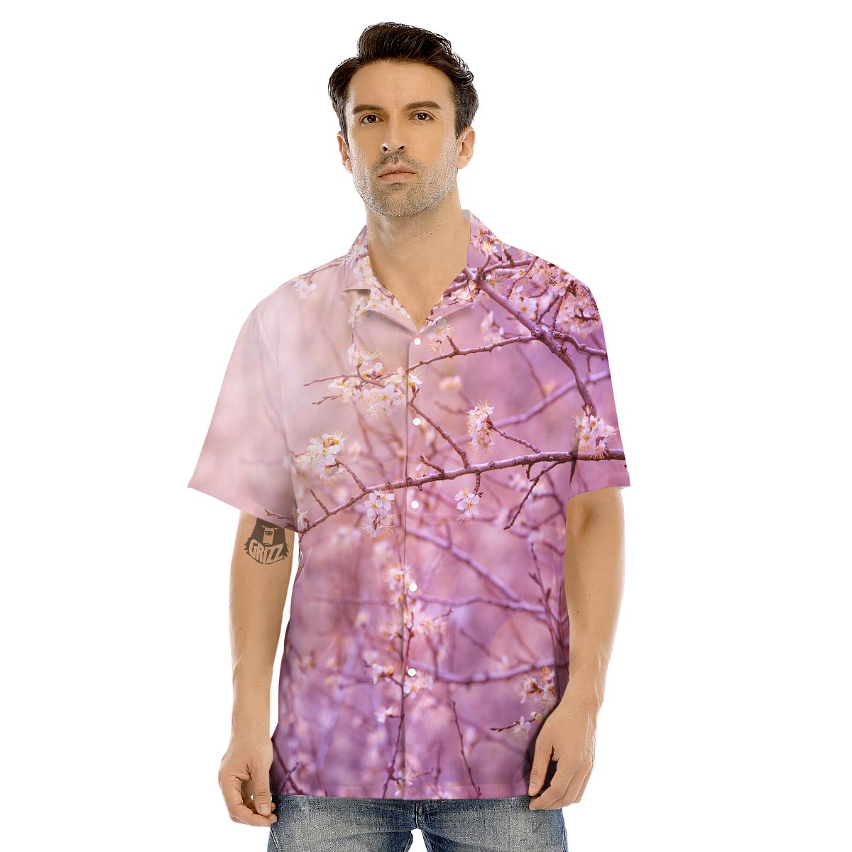 Cherry Blossom Sunrise Japanese Print Men's Hawaiian Shirt-grizzshop