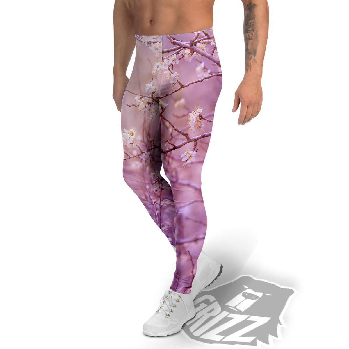 Cherry Blossom Sunrise Japanese Print Men's Leggings-grizzshop