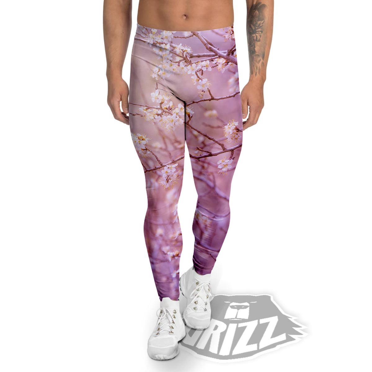 Cherry Blossom Sunrise Japanese Print Men's Leggings-grizzshop
