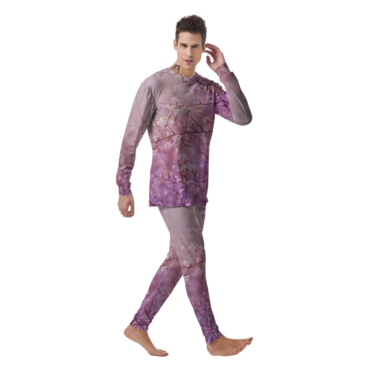 Cherry Blossom Sunrise Japanese Print Men's Pajamas-grizzshop