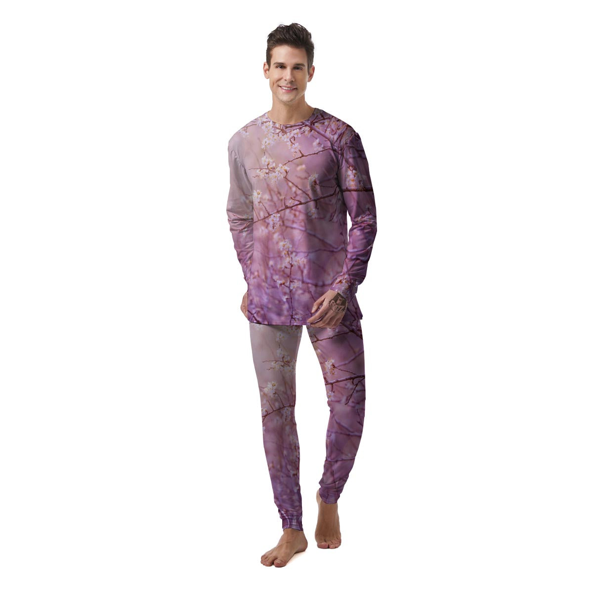 Cherry Blossom Sunrise Japanese Print Men's Pajamas-grizzshop