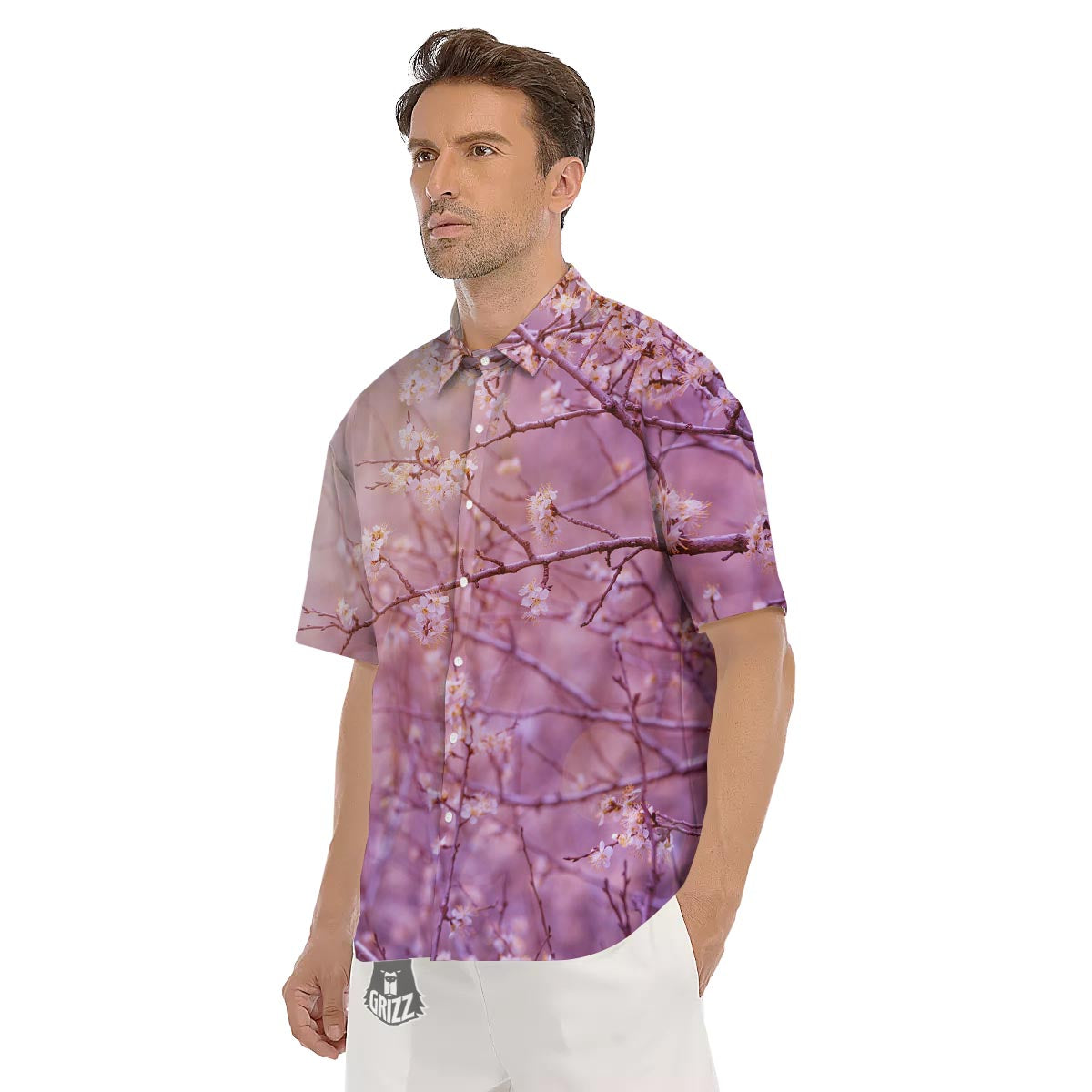 Cherry Blossom Sunrise Japanese Print Men's Short Sleeve Shirts-grizzshop