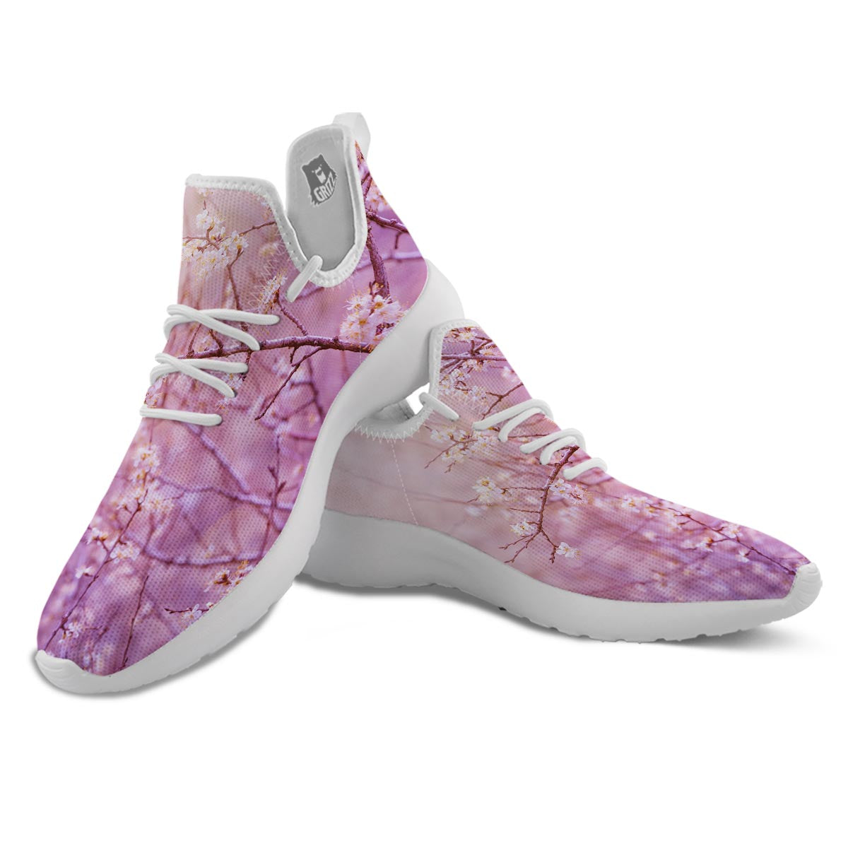 Cherry Blossom Sunrise Japanese Print White Athletic Shoes-grizzshop