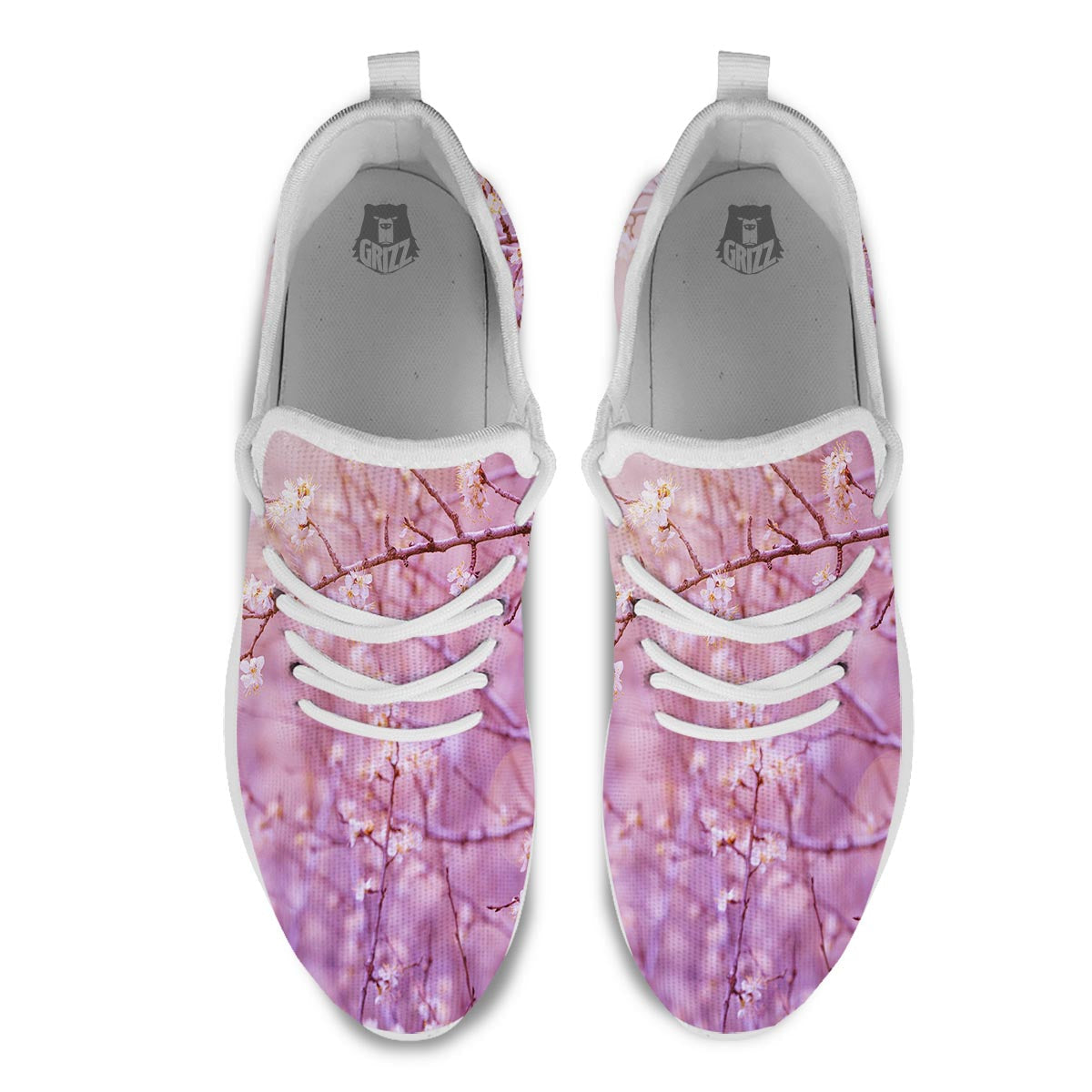 Cherry Blossom Sunrise Japanese Print White Athletic Shoes-grizzshop