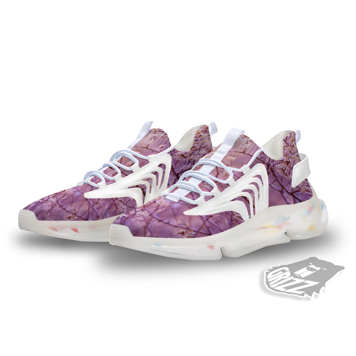 Cherry Blossom Sunrise Japanese Print White Gym Shoes-grizzshop