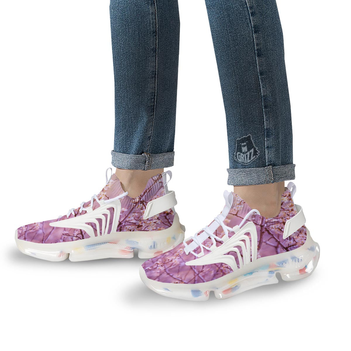 Cherry Blossom Sunrise Japanese Print White Gym Shoes-grizzshop