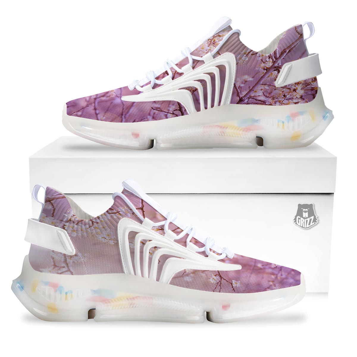 Cherry Blossom Sunrise Japanese Print White Gym Shoes-grizzshop