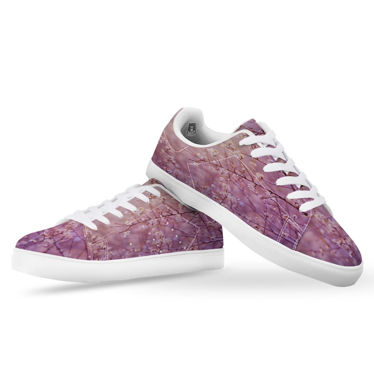 Cherry Blossom Sunrise Japanese Print White Low Top Sneakers-grizzshop