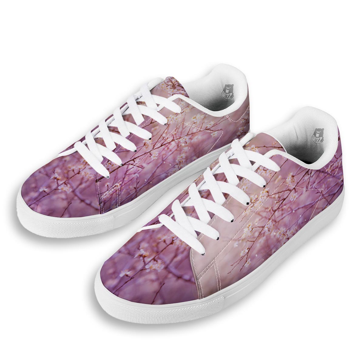 Cherry Blossom Sunrise Japanese Print White Low Top Sneakers-grizzshop