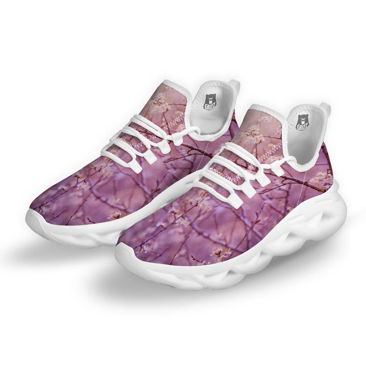 Cherry Blossom Sunrise Japanese Print White Running Shoes-grizzshop