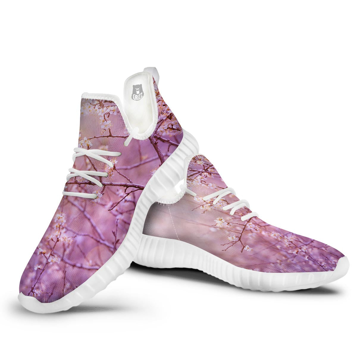 Cherry Blossom Sunrise Japanese Print White Walking Shoes-grizzshop