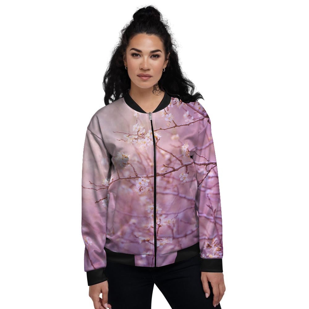 Cherry Blossom Sunrise Japanese Print Women's Bomber Jacket-grizzshop