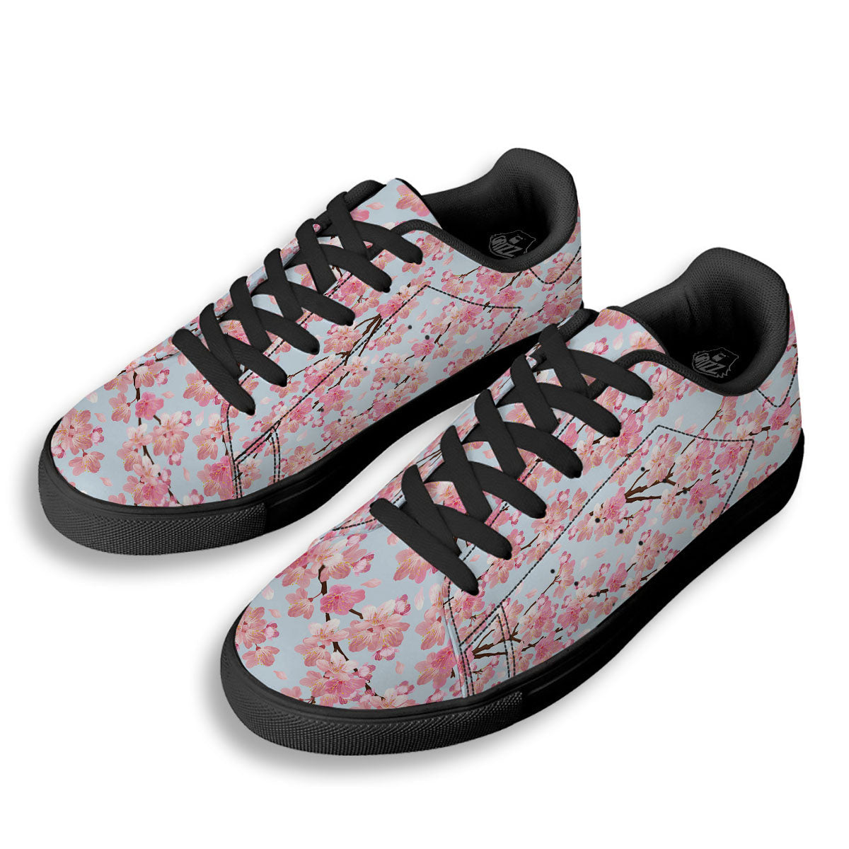 Cherry Blossom Tree Japanese Print Pattern Black Low Top Sneakers-grizzshop