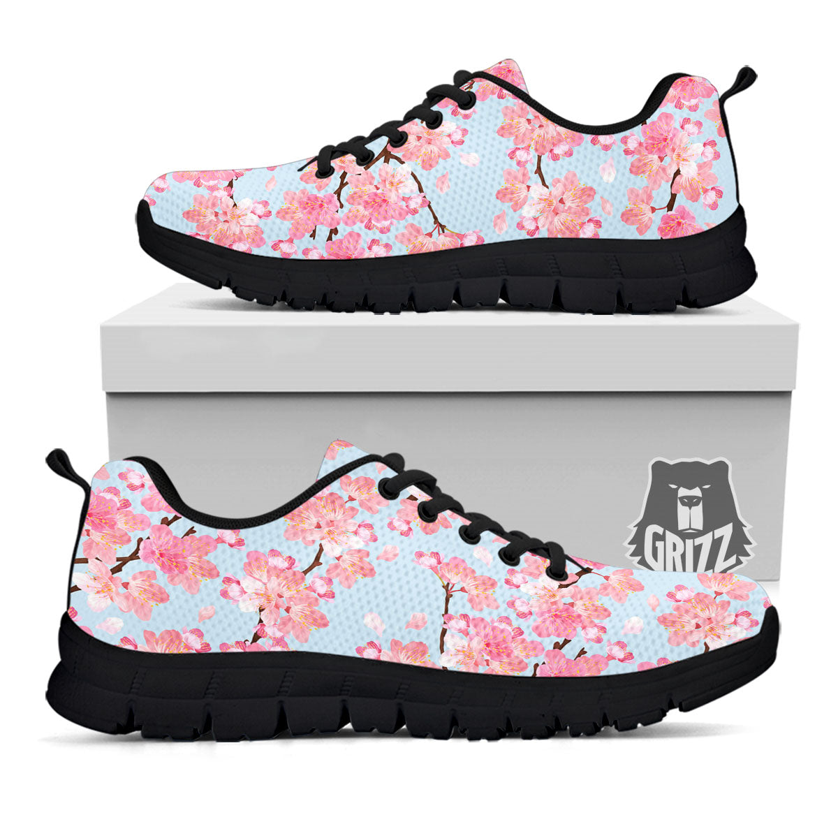 Cherry Blossom Tree Japanese Print Pattern Black Sneaker-grizzshop