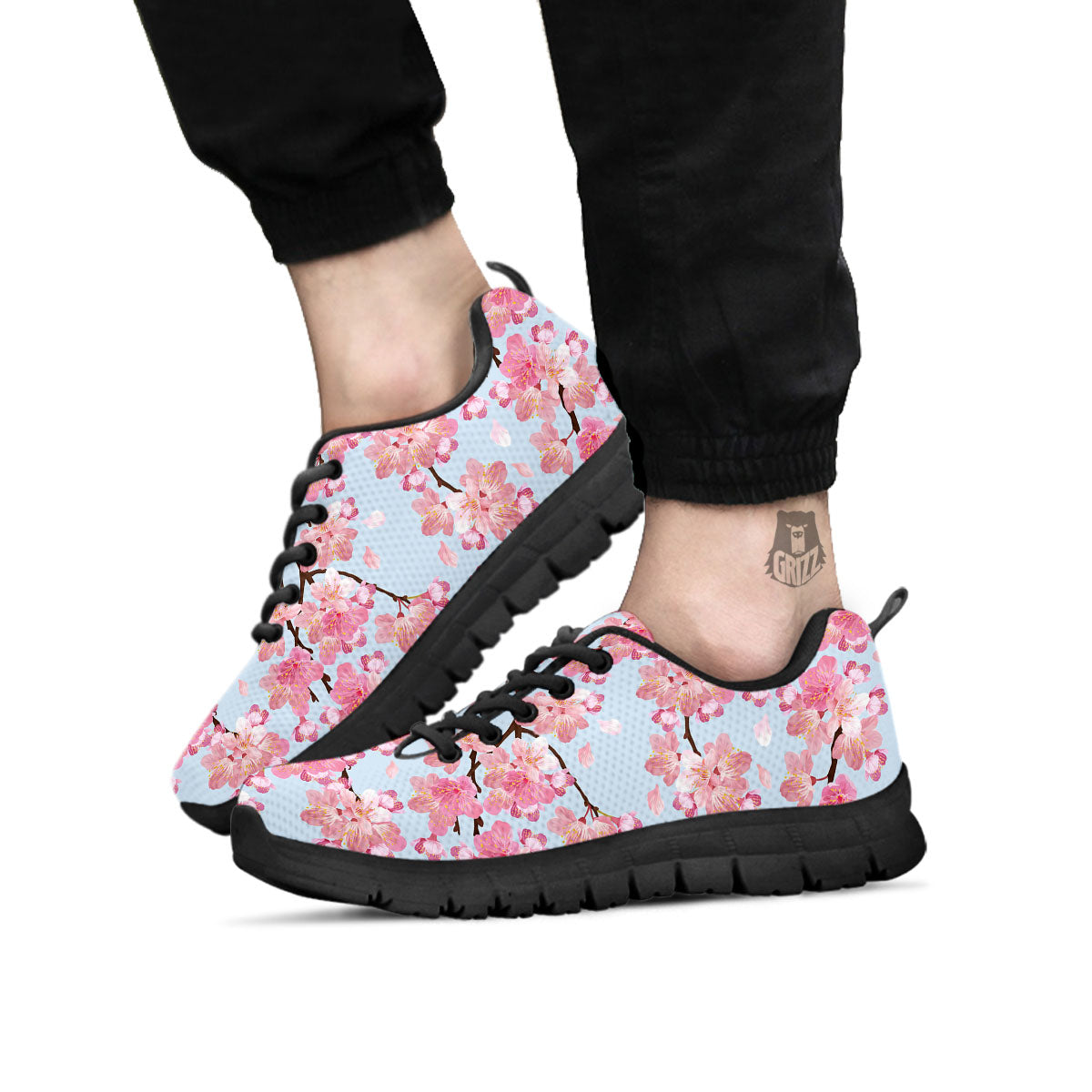 Cherry Blossom Tree Japanese Print Pattern Black Sneaker-grizzshop