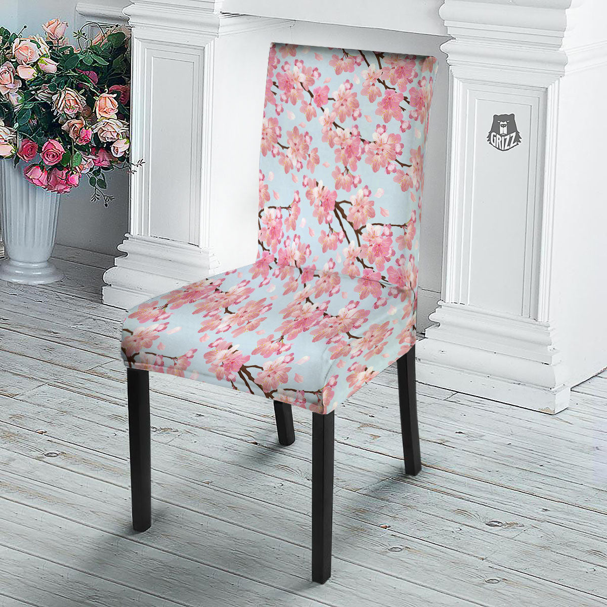 Cherry Blossom Tree Japanese Print Pattern Dining Chair Slipcover-grizzshop