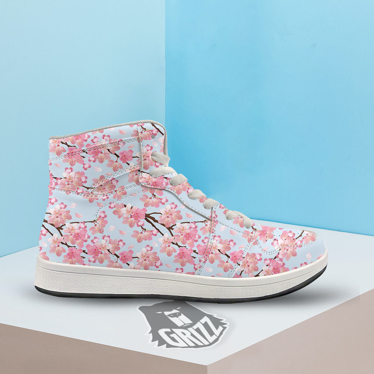 Cherry Blossom Tree Japanese Print Pattern High Top Sneakers-grizzshop