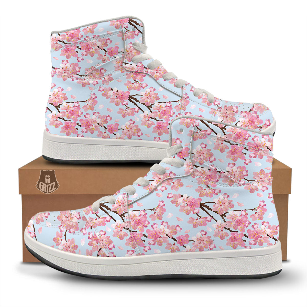 Cherry Blossom Tree Japanese Print Pattern High Top Sneakers-grizzshop