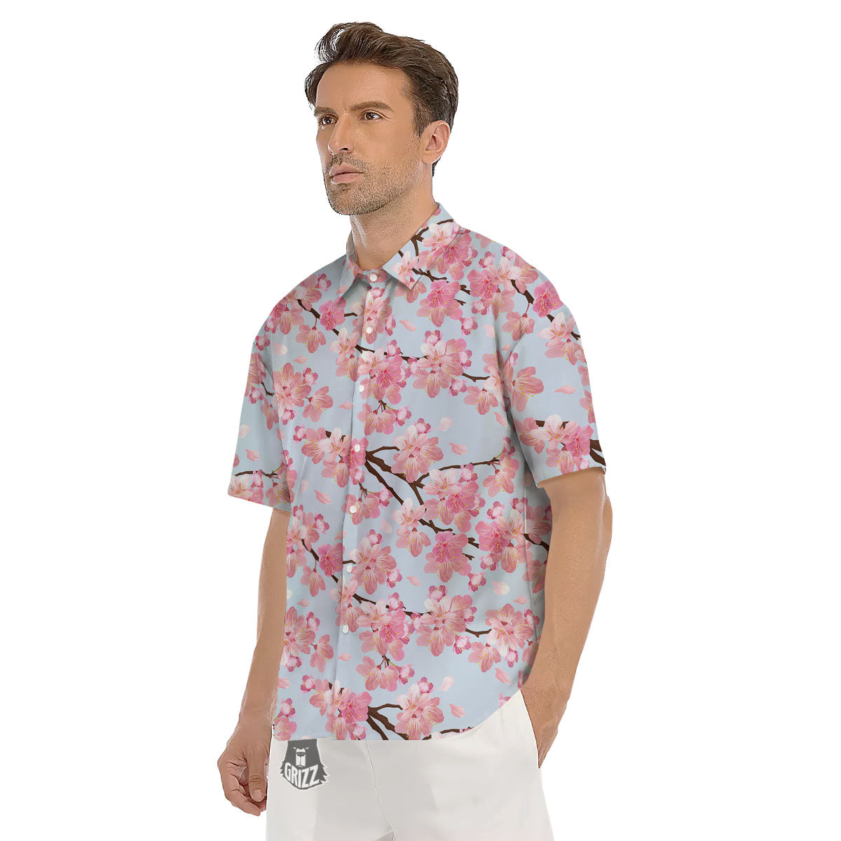 Cherry Blossom Tree Japanese Print Pattern Men's Short Sleeve Shirts-grizzshop