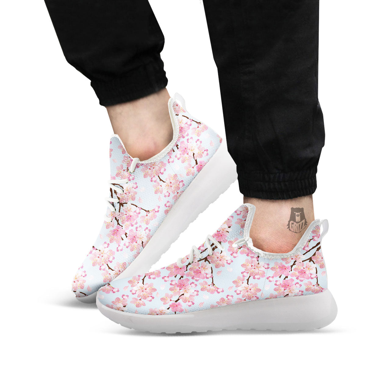 Cherry Blossom Tree Japanese Print Pattern White Athletic Shoes-grizzshop