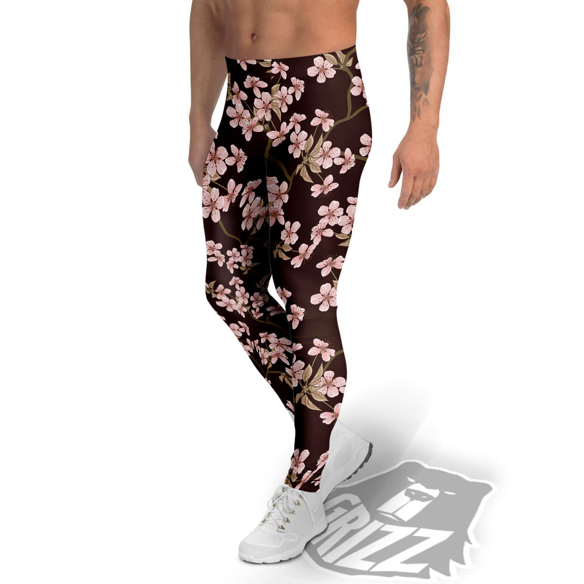 Cherry Blossom Vintage Print Pattern Men's Leggings-grizzshop
