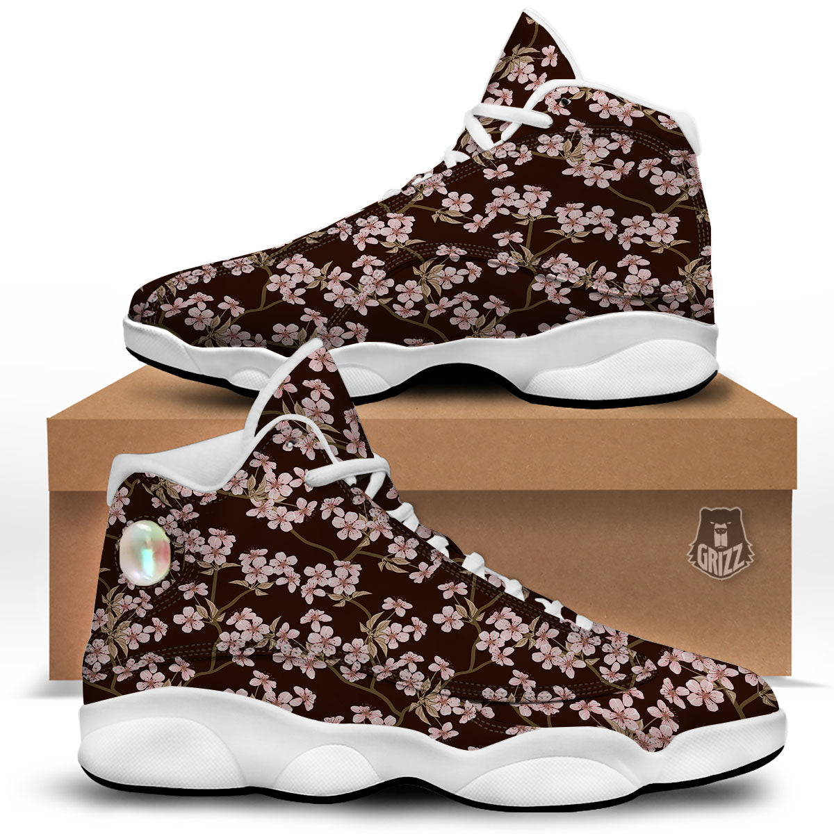 Cherry Blossom Vintage Print Pattern White Basketball Shoes-grizzshop