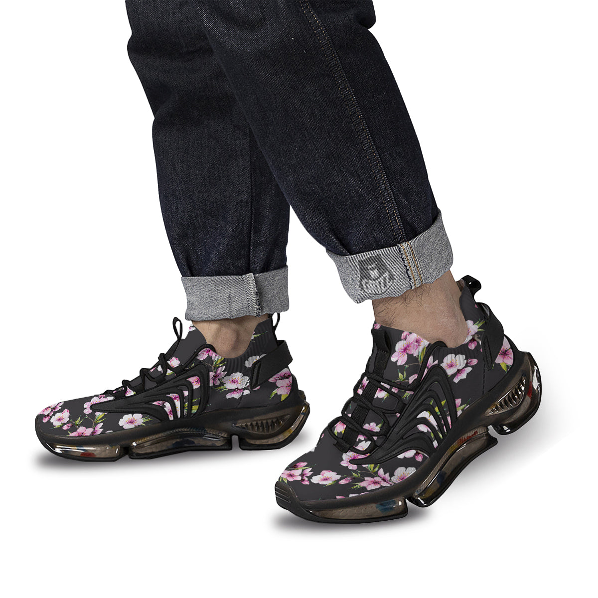 Cherry Blossom Watercolor Print Pattern Black Gym Shoes-grizzshop