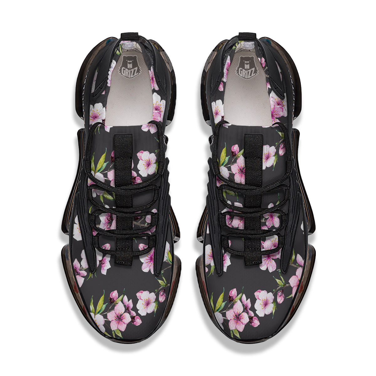 Cherry Blossom Watercolor Print Pattern Black Gym Shoes-grizzshop