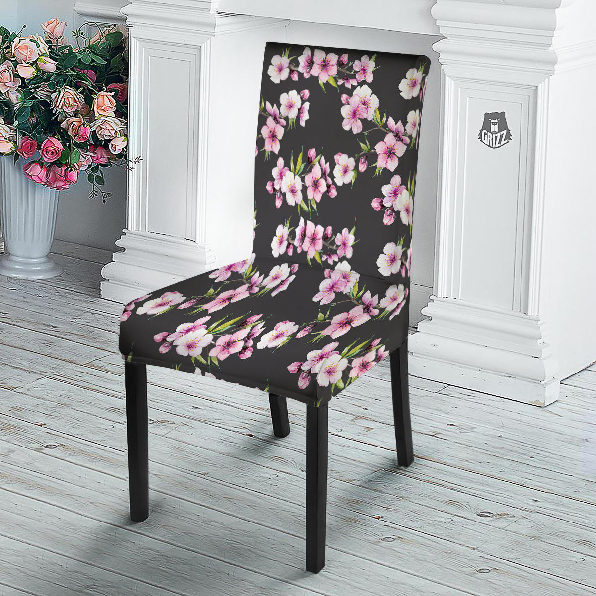 Cherry Blossom Watercolor Print Pattern Dining Chair Slipcover-grizzshop
