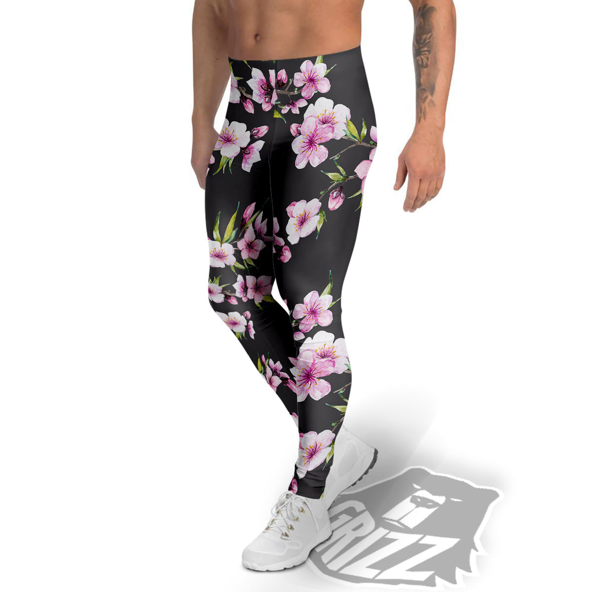 Cherry Blossom Watercolor Print Pattern Men's Leggings-grizzshop