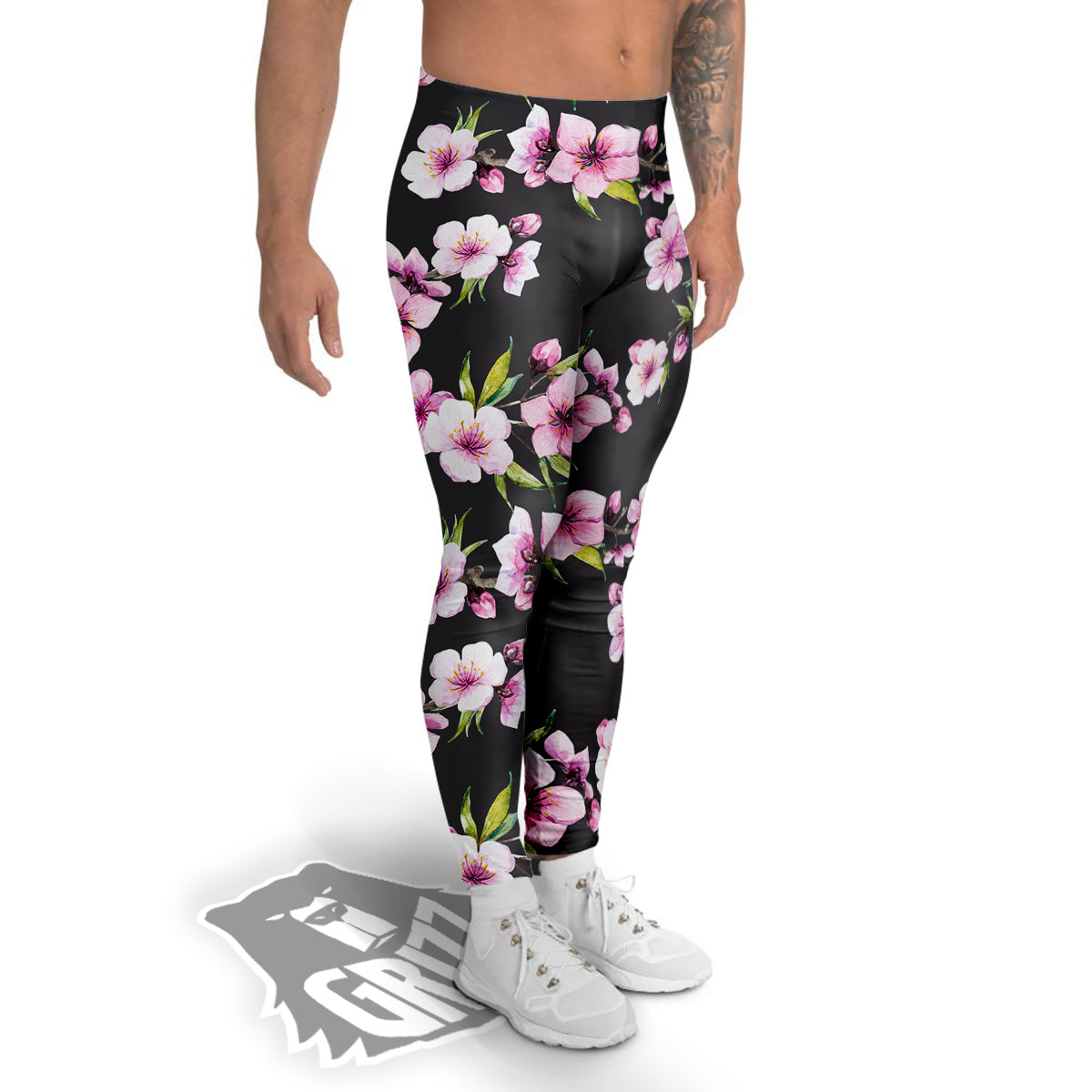 Cherry Blossom Watercolor Print Pattern Men's Leggings-grizzshop