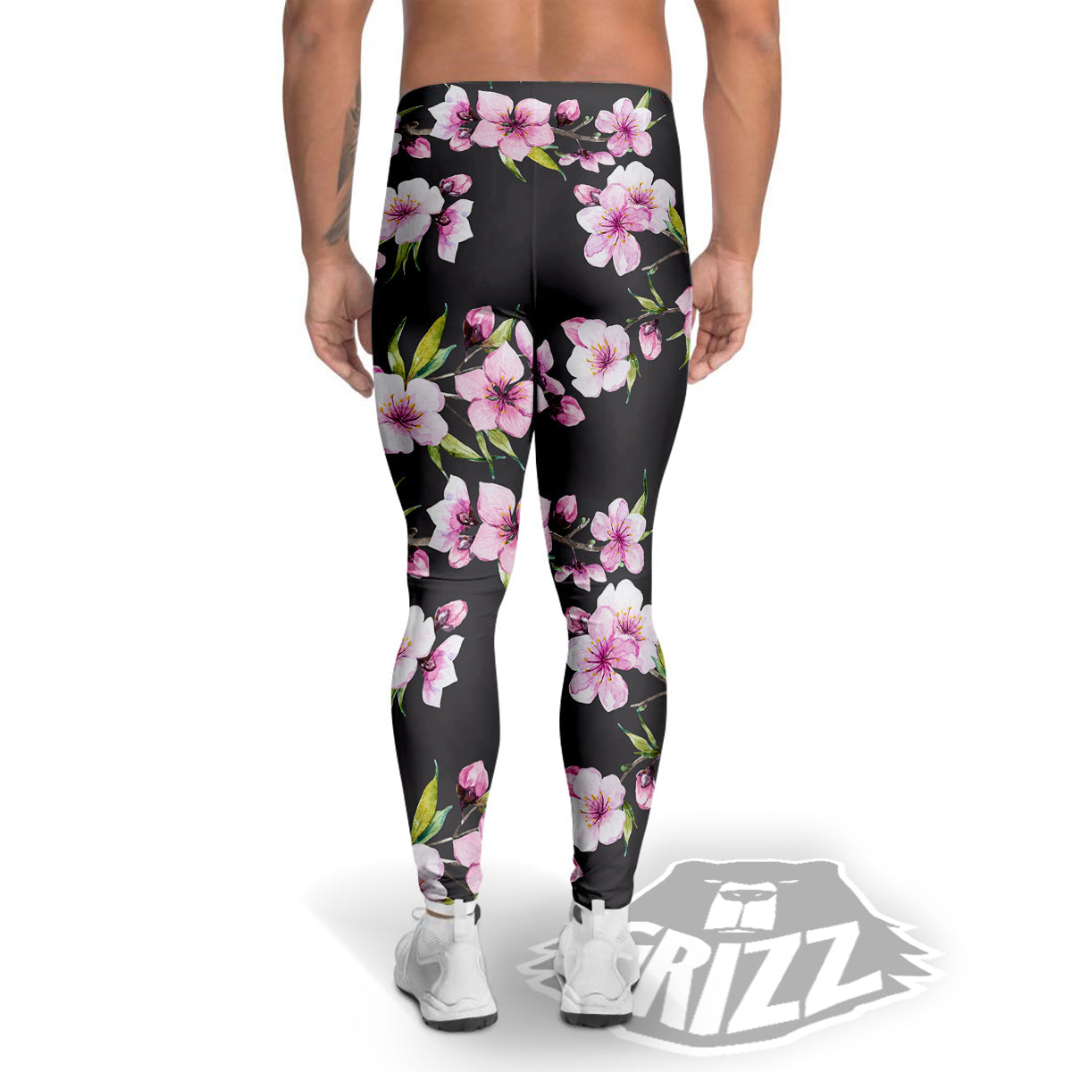 Cherry Blossom Watercolor Print Pattern Men's Leggings-grizzshop