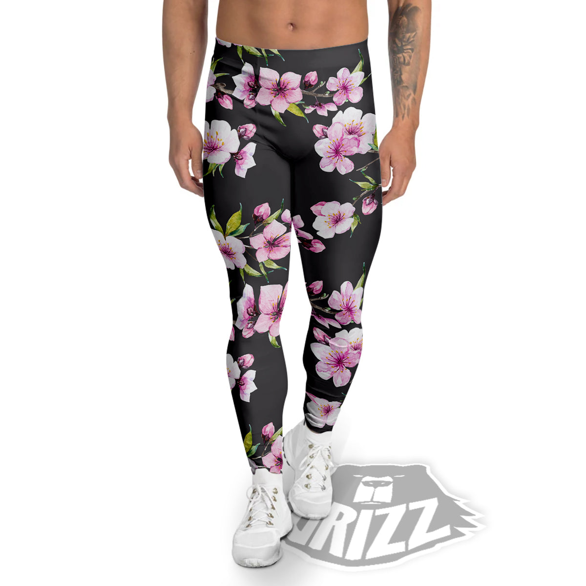 Cherry Blossom Watercolor Print Pattern Men's Leggings-grizzshop
