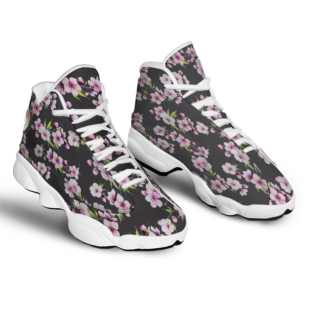 Cherry Blossom Watercolor Print Pattern White Basketball Shoes-grizzshop